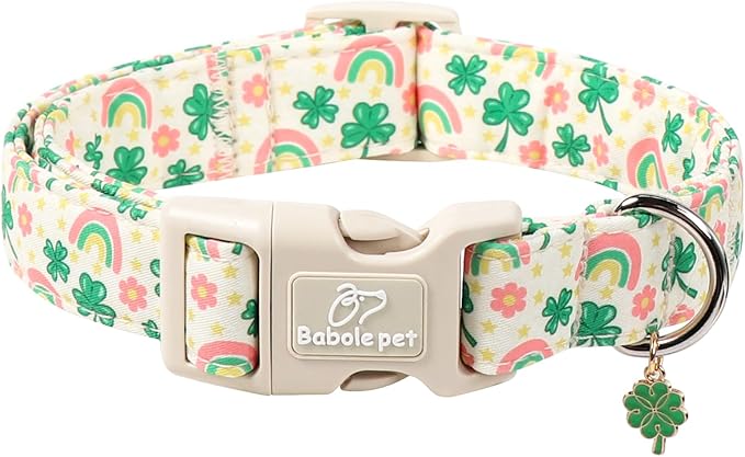 St. Patrick's Day Dog Collar for Small Dogs - Cute Shamrock & Rainbow Print Dog Collars, Irish Green Party Puppy Collar, Lightweight Adjustable St. Patricks Day Pet Collars S