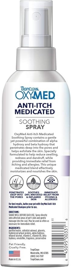 TropiClean OxyMed Hot Spot Treatment Spray for Dogs, Quick Relief, 8oz