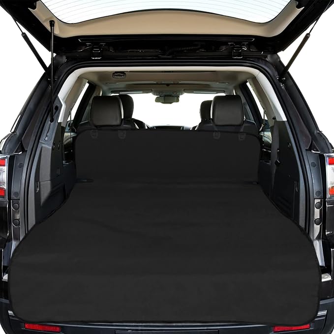 F-color SUV Cargo Liner for Dogs - Waterproof Pet Cargo Liner, Comfort Dog Cargo Cover with Bumper Flap Protector, Scratchproof for Large SUVs Sedans Trunks Vans, Black