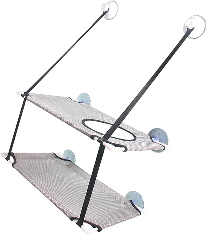 JTLB Cat Hammock, Double Layer Hanging Cat Bed with Strong Suction Cups, for Window Balcony Indoor Outdoor Use (Gray)