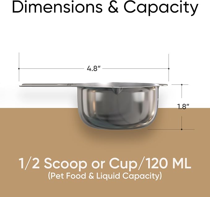 Color Up ½ Cup Pet Food Scoop – Stainless Steel Dog Food Scoop Cup (8 Tbsp) – Rust-Resistant, Heavy-Duty Measuring Scoop for Dogs, Cats, Birds & Rabbits – Perfect for Dry Food & Treats