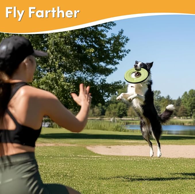OllyDog Super Flyer Dog Flying Disc – Floating Fetch Toy for Water Play, Soft Eco-Friendly Recycled Fabric, Gentle on Teeth, 11" for Medium & Large Dogs (Palm, 11")