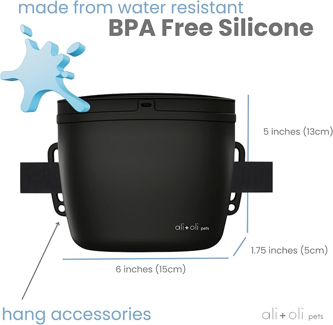 Ali+Oli Pets Dog Treat Pouch for Training, Silicone, 2 Cup Capacity | Magnetic closure, One-hand access, Adjustable waist fit XS-XXL, Water resistant, Walking, Easy cleaning, Leash clip