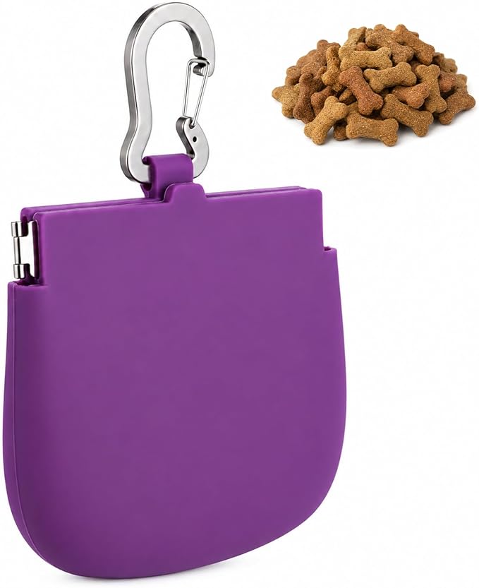 YUXIANLB Silicone Dog Treat Pouch One-Hand, Clip on Portable Small Pocket Size Convenient Training Bag Container Enhanced Stability with Pull Tab Auto Closing Lid for Easy Pet Training Walking