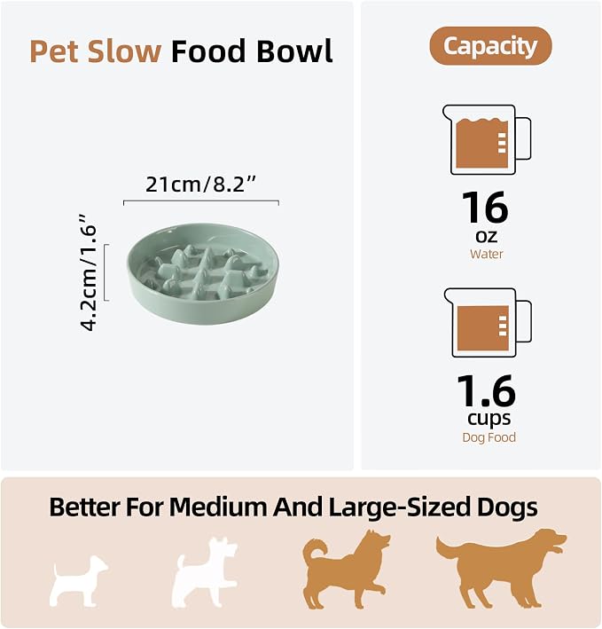 Havniva Ceramic Slow Feeder Dog Bowls, 1.6 Cups Dog Bowl Slow Feeding for Medium Breed, 8.2inch Puzzle Dog Food Bowl Slow Feeder Non-Slip Anti-Gulping and Anti-Choking Reduces Bloating