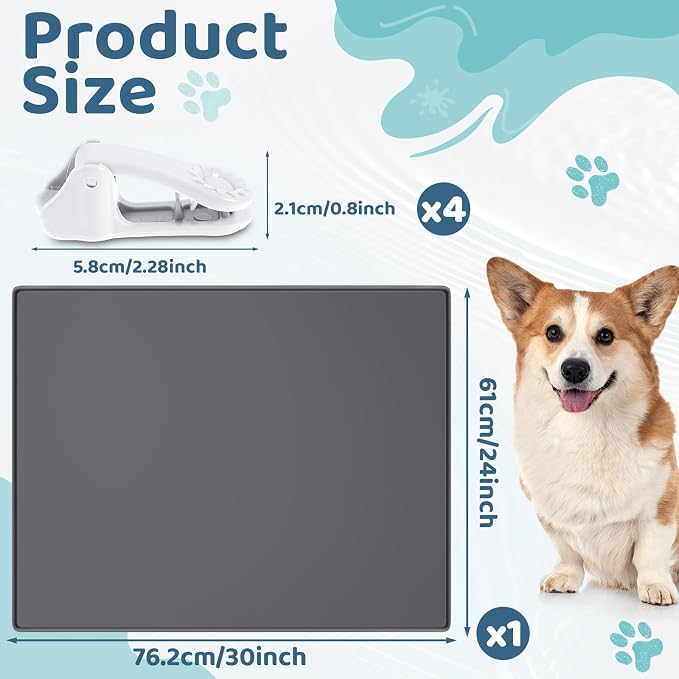 Timgle 1 Dog Pee Pad Holder Puppy Pad Tray 30 x 24 Inches Silicone Dog Potty Tray No Spill Pee Mat Potty Cushion Holder with 4 Clamps for Pets, Easy to Clean and Store(Gray)