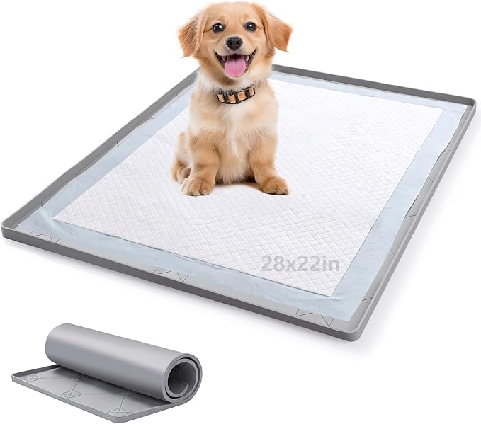 ondware Dog Pee Pad Holder,Silicone Indoor Dog Potty Tray,28x22 in,Gray,Thickened Material,Raised Edge Mat,Completely Leak-Proof, Effectively Protect the Floor, Portable Multi-Use Design.