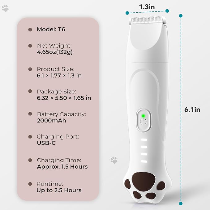 4-in-1 Dog Clippers for Grooming Kit - 45dB Quiet 150-Min Run Non-Slip Grip | Cordless Rechargeable IPX7 Waterproof Hair Paw Trimmer & Nail Grinder Pet Shaver at Home Razor for Dog & Cat, White Veeconn