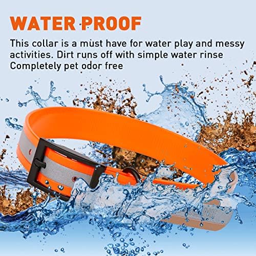 Dogline Biothane Translucent Reflective Waterproof Dog Collar Strong Coated Nylon Webbing with Black Hardware Odor- Proof for Easy Care Clean Fits Small Medium or Large Dogs - Orange 3/4"W x 12"-15" L