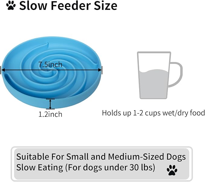 Bifeaw Slow Feeder Dog Bowls, Dishwasher Microwave Safe Silicone Puppy Puzzle Bowl with Non-Slip Design for Eating (Sky Blue)