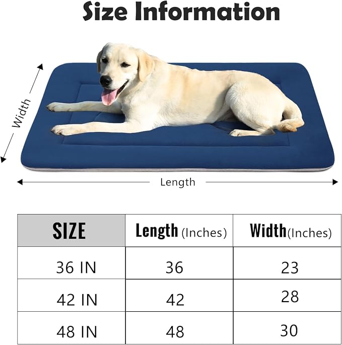 Dog Bed Soft Dog Crate Pad Mat for Medium/Large Dogs 36 in Non-Slip Bottom Washable Dog Sleeping Mattress Pet Beds Cat Beds Kennel Pads, Dark Blue