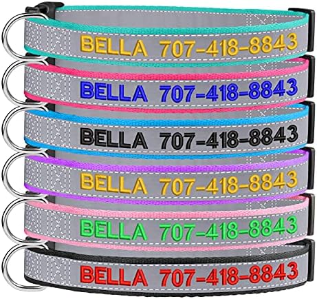 Reflective Personalized Dog Collars - Custom Dog Collar Embroidered with Name and Phone Number for Boy and Girl Dogs,Adjustable for Puppy Small Medium Large Dogs