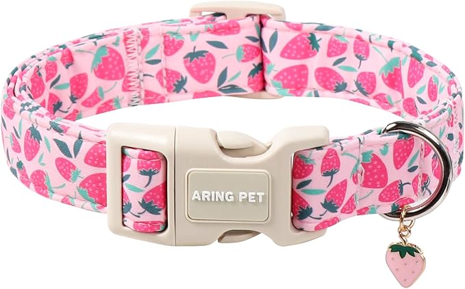 ARING PET Strawberry Dog Collar, Cute Spring Summer Pink Puppy Pet Collars for Small Medium Large Female Girl Dogs-XL