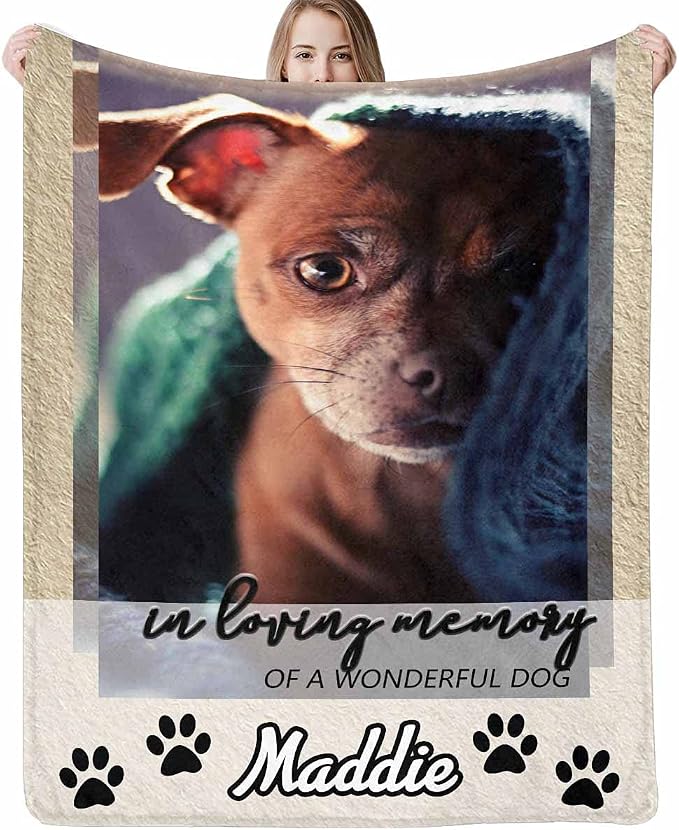 Custom Photo Blanket Best Memorial for Your Pets - Personalized Cozy Fleece Throws Blanket with Picture Upload for Dogs Cats Family Friends
