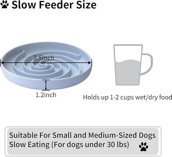 Bifeaw Slow Feeder Dog Bowls, Dishwasher Microwave Safe Silicone Puppy Puzzle Bowl with Non-Slip Design for Eating (Blue and Yellow)