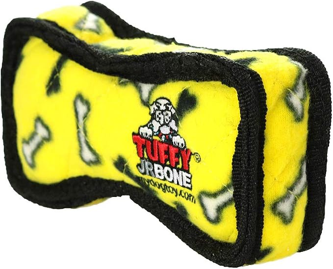 TUFFY - World's Tuffest Soft Dog Toy - Junior Bone -Squeakers -Multiple Layers. Made Durable, Strong & Tough.Interactive Play(Tug, Toss & Fetch). Machine Washable & Floats (Yelllow Bone, Bone2 2 Pack)