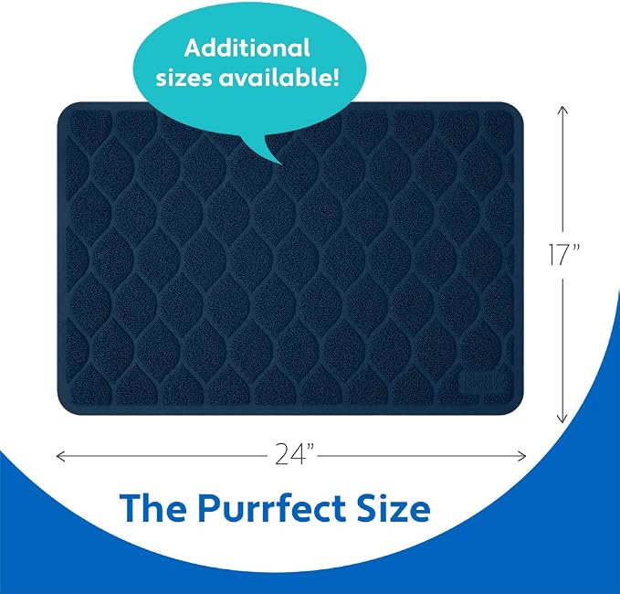 MIGHTY MONKEY Waterproof BPA Free Cat Litter Box Trapping Mat, Easy Clean Floors, Textured Backing, Soft on Sensitive Kitty Paws, Cats Accessories, Less Waste, Stays in Place, 24x17, Navy