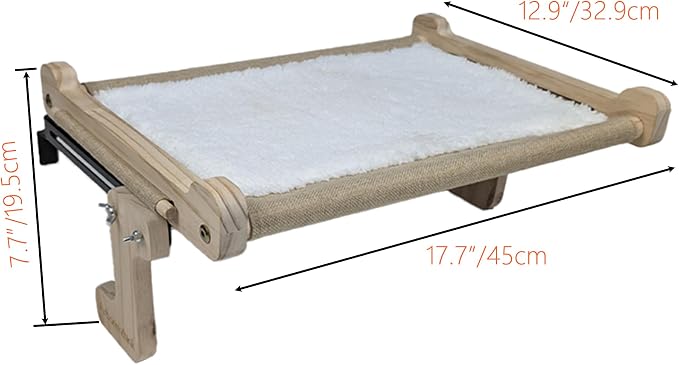 No Suction Cup Cat Window Perch, Adjustable 40lbs Heavy Duty Cat Hammock, Sturdy No-Drill Window Seat for Large Cats, Wood & Metal Frame Bed for Sills with Tracks