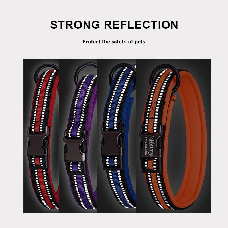 Dog Collar Personalized Reflective Nylon Collar Adjustable Soft & Breathable Pet Collars with Name & Phone Number for Small Dogs Medium Dogs Large Dogs (Red, M)