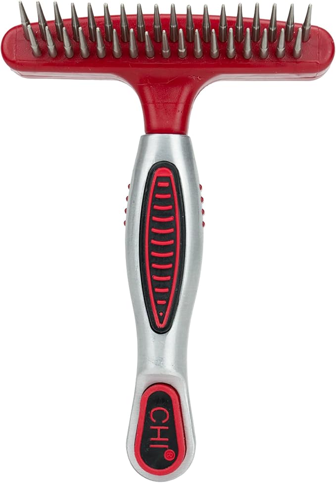 CHI for Dogs Double-Sided Shedding Rake and Blade, 2-in-1 Grooming Tool for Dematting, Deshedding, and Undercoat Removal, Ionic Technology, Ergonomic Soft Grip Handle, All Coat Types, Red