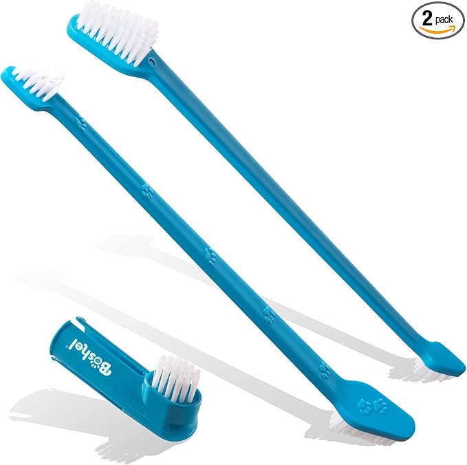 Boshel Pet Toothbrush, 2 Dog Tooth Brush with Dogs Finger Toothbrush for Small and Large Breeds, 3 Pack