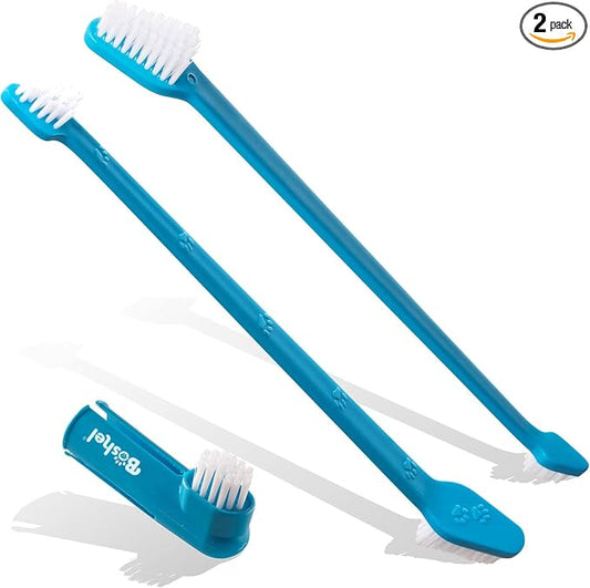 Boshel Pet Toothbrush, 2 Dog Tooth Brush with Dogs Finger Toothbrush for Small and Large Breeds, 3 Pack