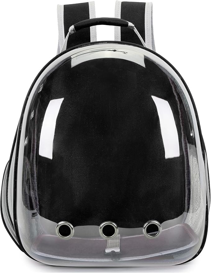 Transportín de Mochila burbuja para mascotas pequeñas y medianas – Diseño de cápsula transparente y transpirable – Bolso de viaje aprobado por aerolíneas, Color personalizado (Negro)