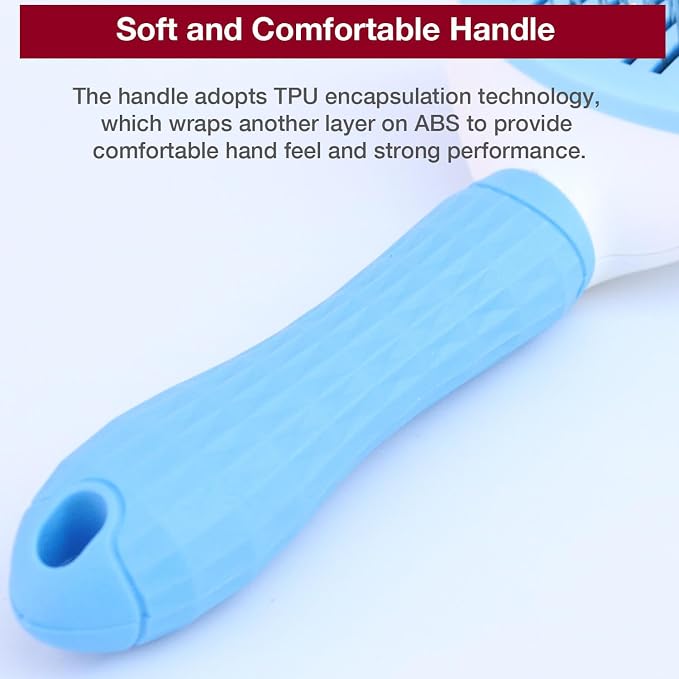 Self-Cleaning Slicker Brush for Dogs Cats - Upgraded Deshedding Grooming Tool with One-Click Clean, Ergonomic Grip & Gentle Massage Tips - Ideal for Long/Short Haired Pets, Blue