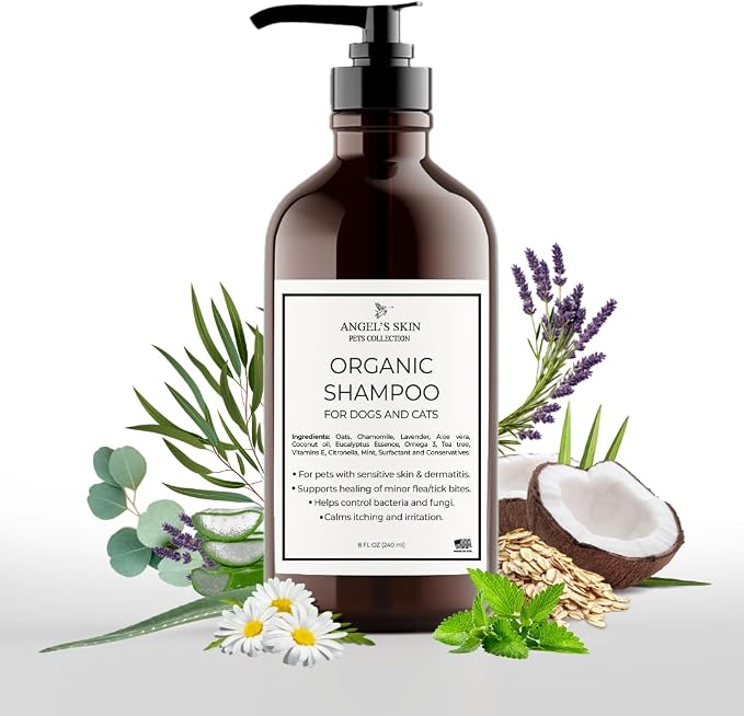 Organic Dog & Cat Shampoo for Sensitive Skin — Oatmeal, Aloe Vera, Coconut & Lavender | Soothes Allergies, Dermatitis & Itchy Skin | Vet-Reviewed Formula | Made in USA | 8 fl oz