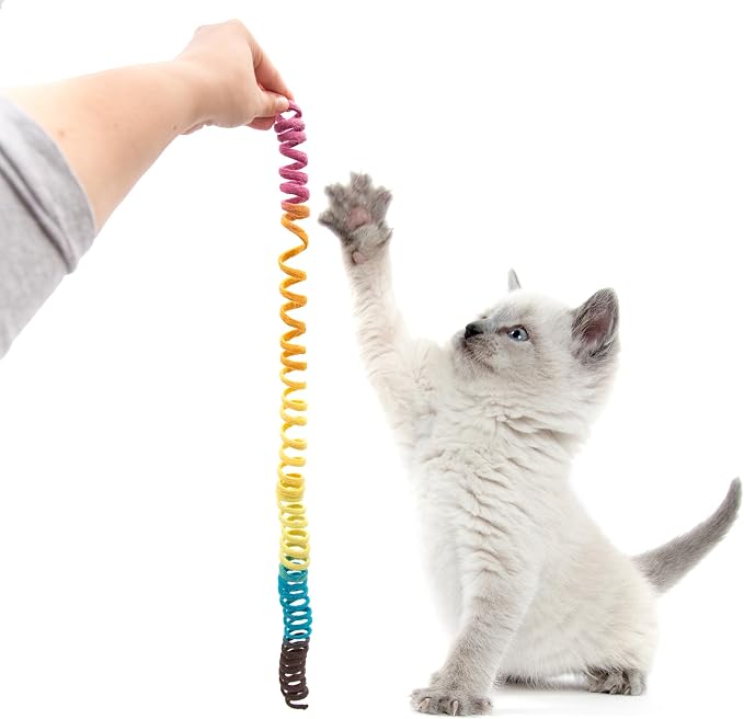 Glaciart One XL Felt Spring Cat Toy – Soft Fuzzy Enrichment 100% Natural Wool - Interactive Stretchable Play Cat Toy Set - Safe for Pets, Non-AZO Colored Dyes - 40” Long