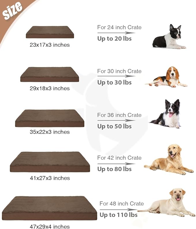 KSIIA Orthopedic Dog Bed for Large Dogs with Waterproof Lining, Brown,35x22 | Deluxe Soft Plush Dog Crate Bed, Washable Pet Mat with Removable Cover & Egg Crate Foam for Large Dogs Sleeping & Relaxing