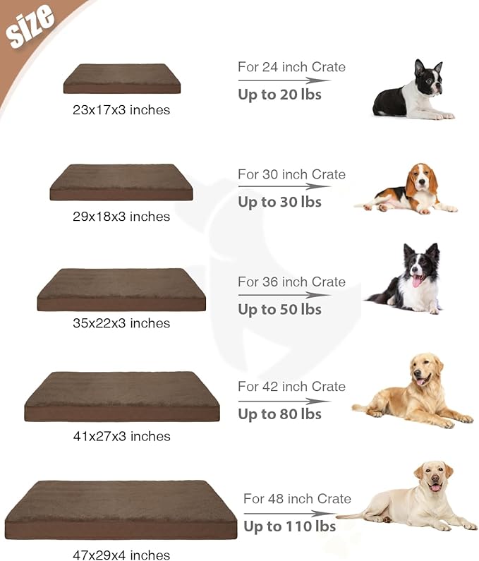KSIIA Orthopedic Dog Bed for Extra Large Dogs with Waterproof, Brown, 47x29 | Deluxe Soft Plush Dog Crate Bed, Washable Pet Mat with Removable Cover & Egg Crate Foam for Extra Large Dogs Sleeping