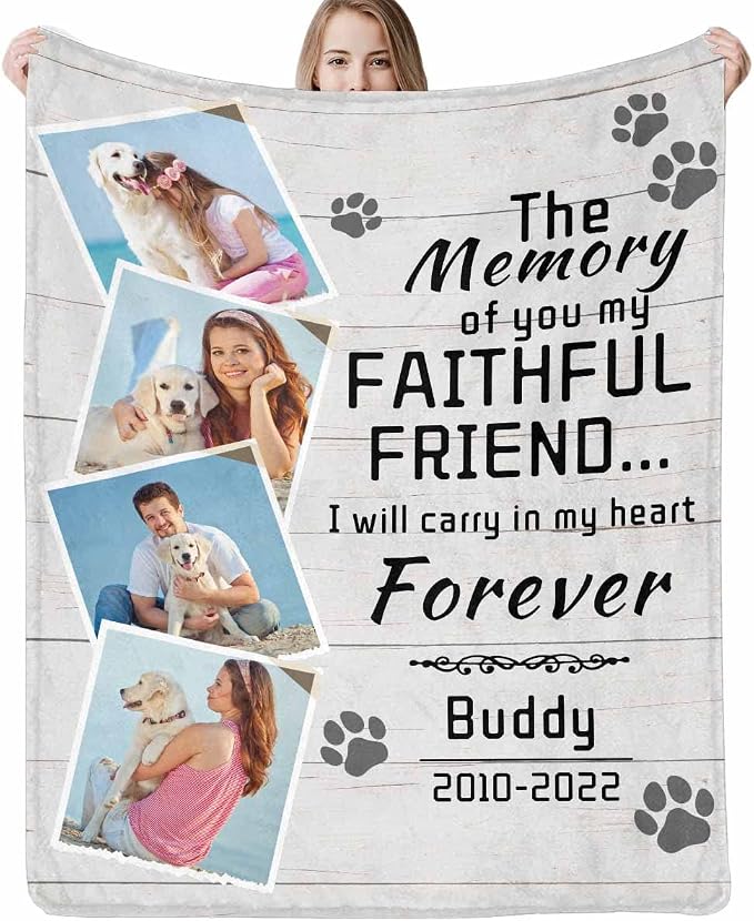 Artsadd Pet Dog Memorial Gifts Personalized Blanket with Photos and Name-in Loving Memory Gifts for Loved Ones Lost-Custom Remembrance Gifts Blankets for Pets Lover-Gray
