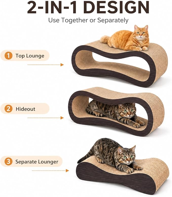 2 in 1 Large Cardboard Cat Scratcher Lounger，Cat Scratching Board for Indoor Cats,100% Recyclable&Reversible Horizontal Scratching Pads Prevents Furniture Damage,Brown