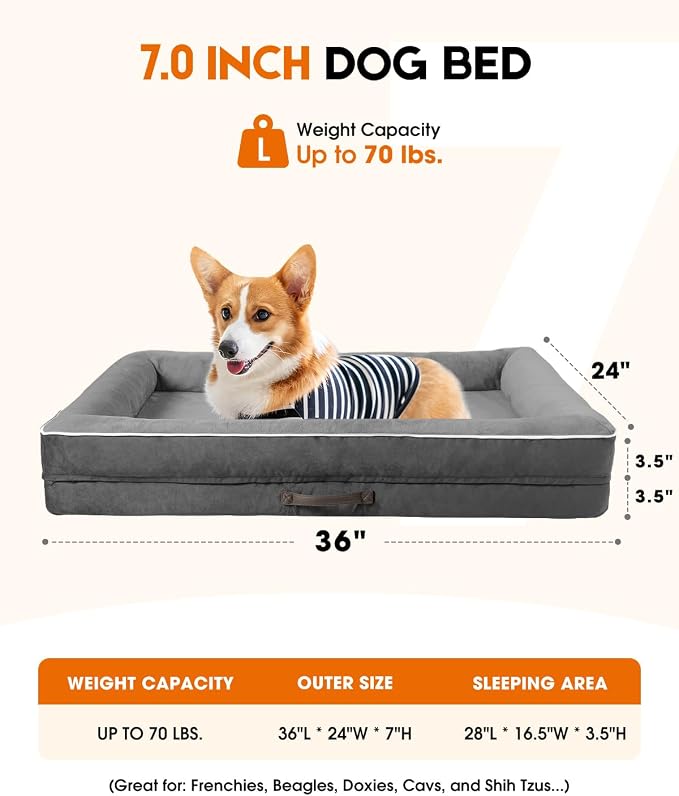 Upvilla Large Orthopedic Dog Bed, Four-Sided Cushioned Egg-Shaped Foam Dog Sofa, Waterproof Removable Cover, Pet Sofa Bed with Non-Slip Base, Larg Dog Bed,Gray
