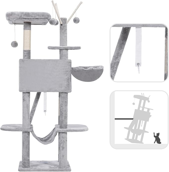 Hey-brother Cat Tree Tower with Padded Platform Bed, Hammock, MPJ019-SW