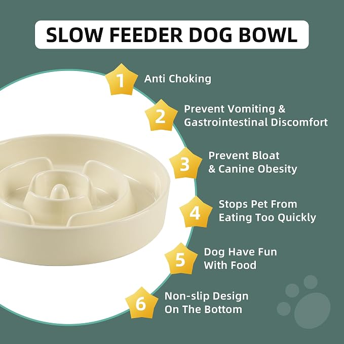 Havniva Ceramic Slow Feeder Dog Bowls, 1.2 Cups Dog Bowl Slow Feeding for Small and Medium Breed, 7.3inch Puzzle Dog Food Bowl Slow Feeder Non-Slip Anti-Gulping and Anti-Choking Reduces Bloating