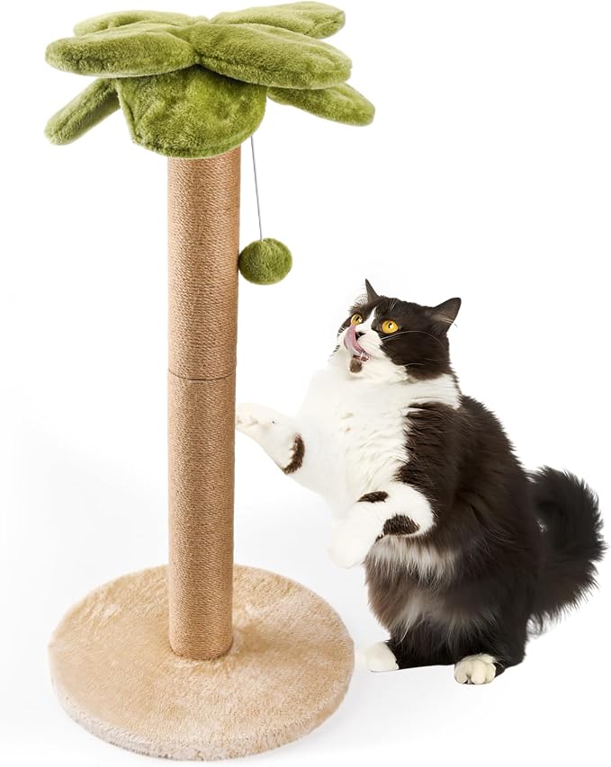 LIFLIX Cat Scratching Post Palm Tree Shape, Sturdy 34 inches Tall Sisal Scratching Post, Cute Cat Scratching Post for Indoor Cats (Upgraded)