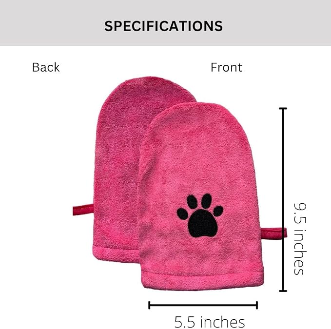 Penny & Niko Microfiber Pet Towel Mitts - Paw Cleaning and Drying Mitts/Gloves for Dogs and Cats (Pink, Standard - 2 Pack)