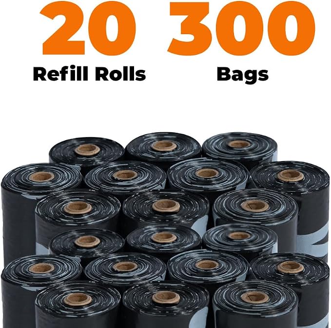 Best Pet Supplies Dog Poop Bags for Waste Refuse Cleanup, Doggy Roll Replacements for Outdoor Puppy Walking and Travel, Leak Proof and Tear Resistant, Thick Plastic - Black (Unscented), 300 Bags