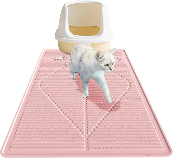 Mofason Silicone Cat Litter Mat XXL - Pink Extra Large Cat Litter Box mat | Waterproof & washable 38"x25" kitty cat litter mat for floor, extra large litter trapping; cat litter catcher mat easy clean