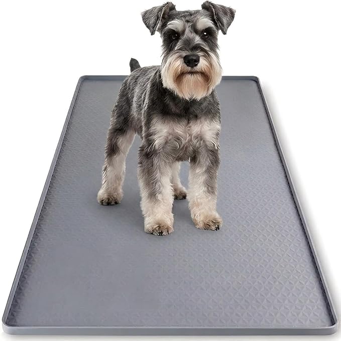 Dog Pee Pad Holder & Cat Litter Mat, XXL 51''×25.6'', Waterproof Floor Silicone Mat for Pets, Easy to Clean, Soft on Paws (Dark Grey)