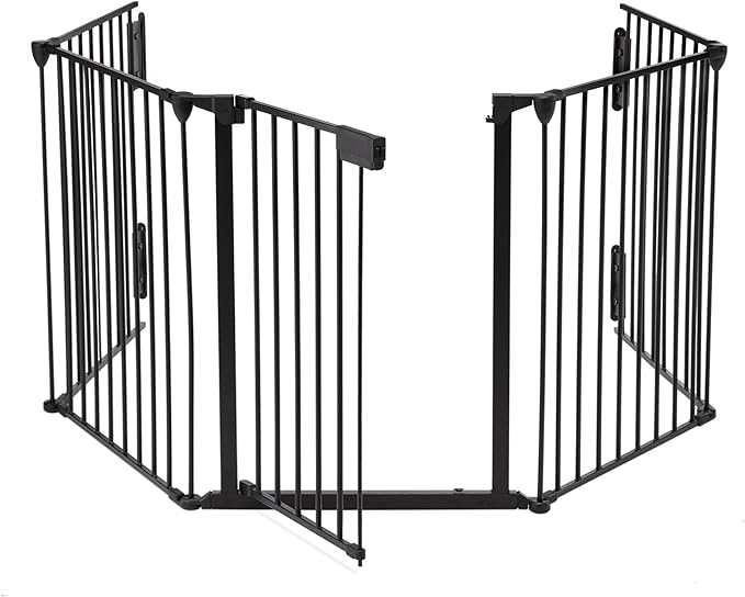 118" Wide Baby Gate Metal Safety Playpen - Fireplace Fence for Toddler/Pet/Dog, Fits 72"- 118" Wide, 5-Panel (30" H, Black)