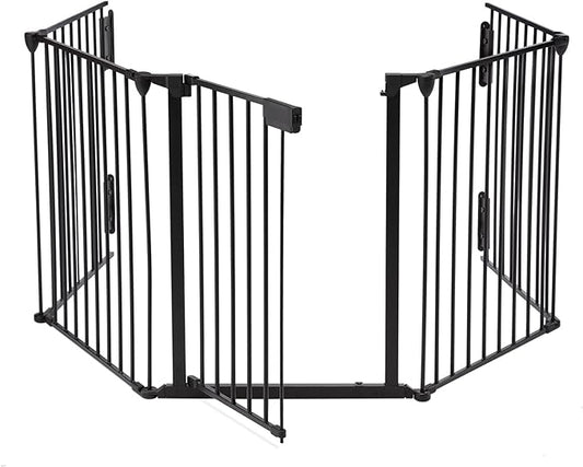 118" Wide Baby Gate Metal Safety Playpen - Fireplace Fence for Toddler/Pet/Dog, Fits 72"- 118" Wide, 5-Panel (30" H, Black)
