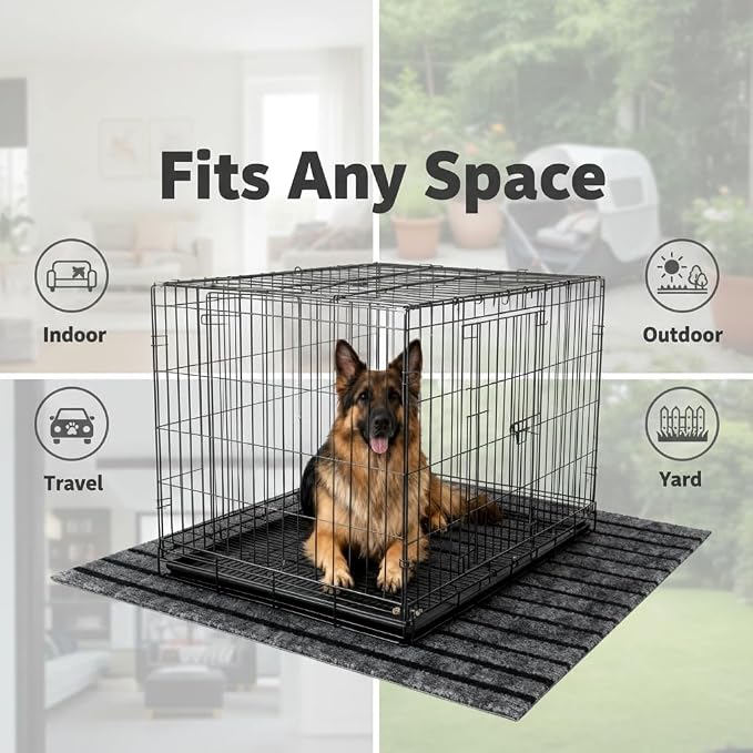 Dog Crate Mat 63"x47" Extra Thick Waterproof Non-Slip Kennel Pad | Absorbent Striped Design for Under Crate, Reusable & Washable Dog Mat for Crate