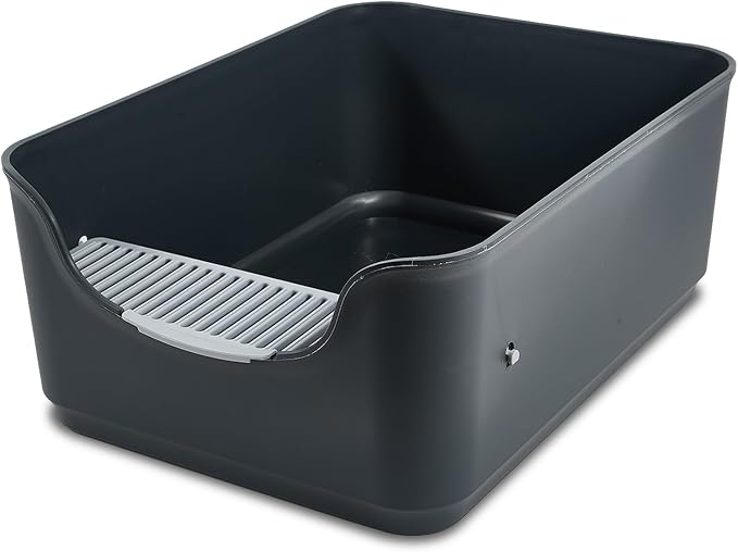 Large Cat Litter Box with High Sides,Cat Boxes for Indoor Cats,Cat Litter Pan for Kitty,Litter Box with Low Entry,Easy to Clean,Anti-Splashing (Dark Grey)
