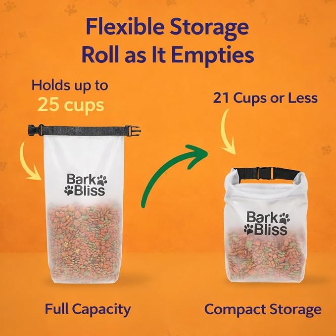 25-Cup Dog Food Travel Bag, Large Portable Container, Leak Proof, Water Resistant, Hook & Loop, Flat Base, Collapsible, Hold 6.6lbs of Kibble, Camping/Travel