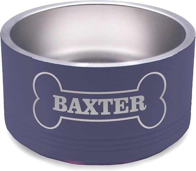 My Personal Memories Custom Personalized Stainless Steel Dog or Cat Bowl for Water and Food - Engraved Pet Bowl with Non Slip Bottom (Large - 64 Ounces, Navy Blue)
