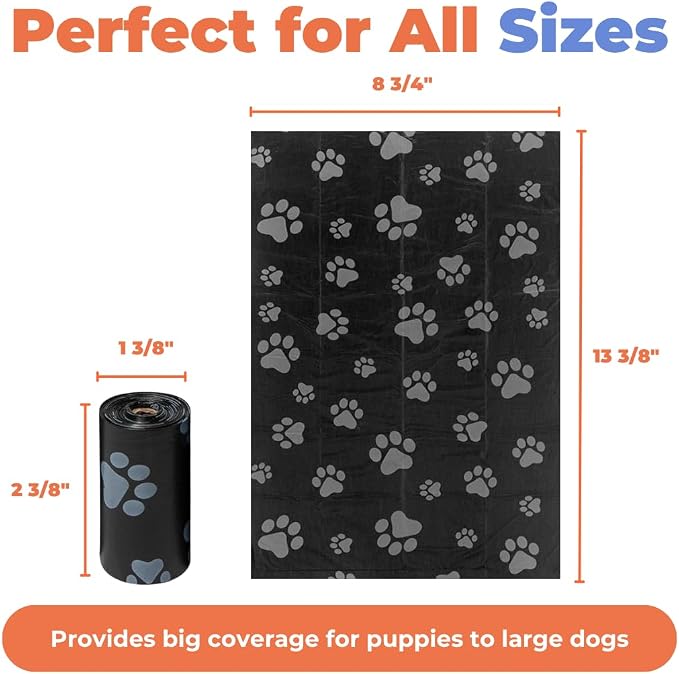 Best Pet Supplies Dog Poop Bags for Waste Refuse Cleanup, Doggy Roll Replacements for Outdoor Puppy Walking and Travel, Leak Proof and Tear Resistant, Thick Plastic - Black, 150 Bags