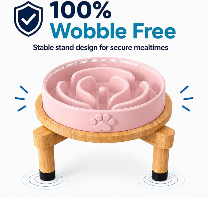 Slow Feeder Dog Bowls – Elevated Dog Bowl Slow Feeder with Bamboo Stand– Microwaveable Dog Slow Feeder for Small and Medium Dogs – Lead and BPA-Free Ceramic Pet Bowl – Pet Feeder for Fast Eaters